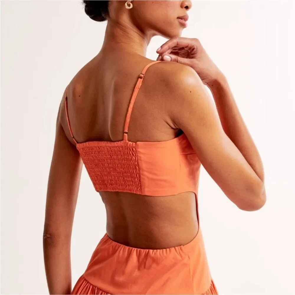 New with tag Abercrombie & Fitch orange drop waist cutout maxi dress size XLT.